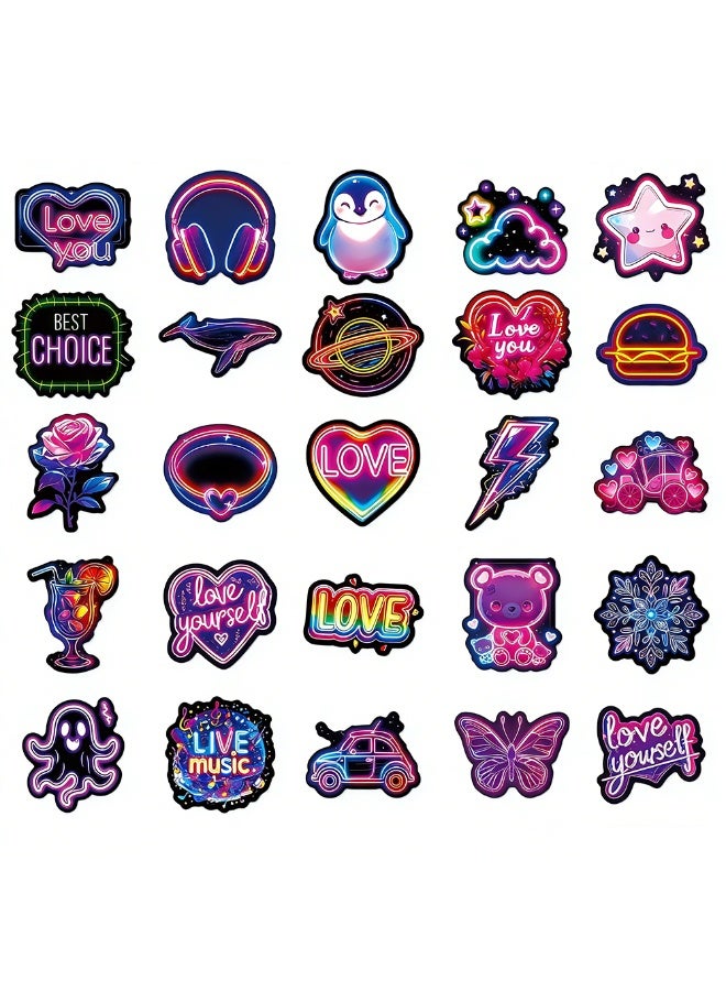 تشوسيسونج 100 قطعة ملصقات نيون مضيئة للمراهقين والطلاب - ملصقات فينيل مضادة للماء لتزيين زجاجات المياه واللابتوب - جوائز وتوزيعات حفلات - Image 5